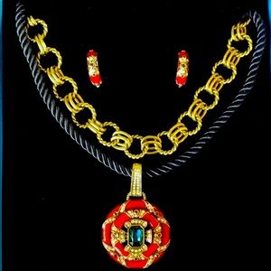Heidi Daus Newport Chic Enamel Crystal Jewelry Set - Red, Blue & Gold-Nautical